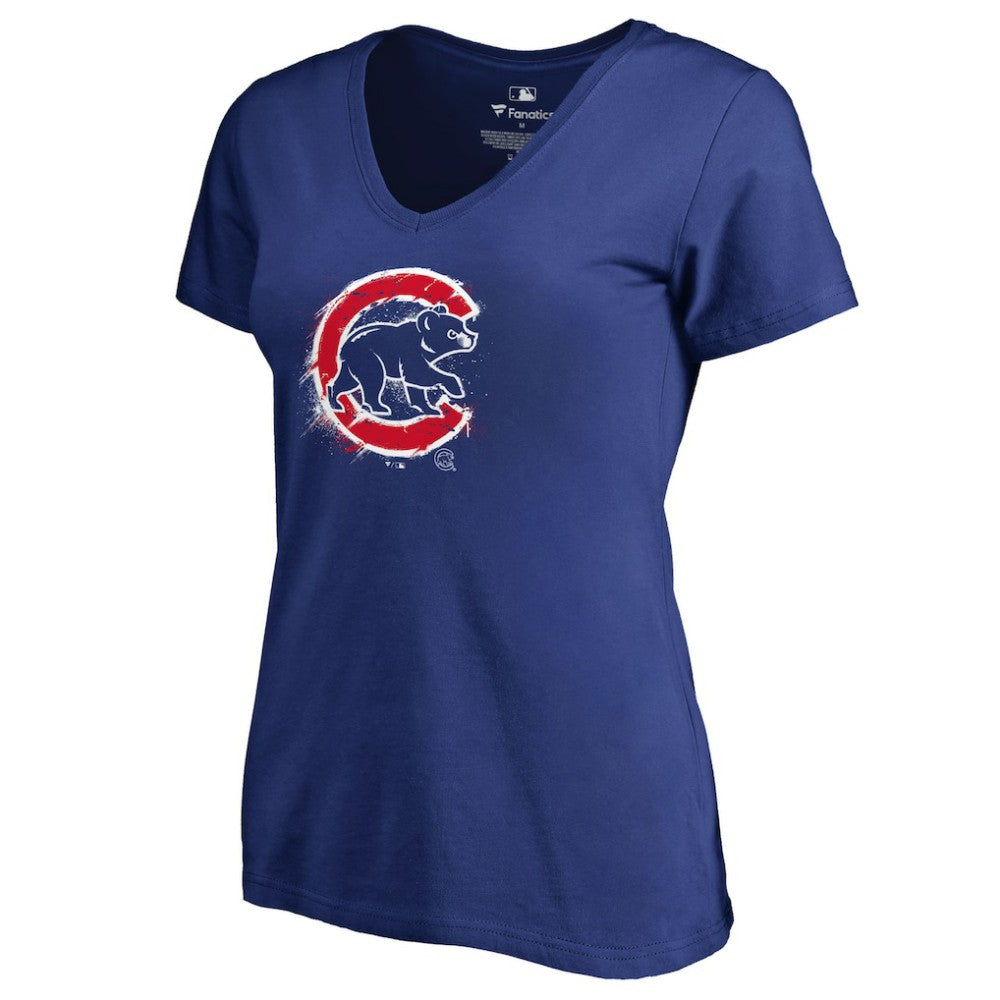 Chicago Cubs Women's Splatter Logo V-Neck T-Shirt - Royal