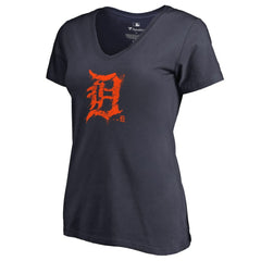 Detroit Tigers Women's Splatter Logo V-Neck T-Shirt - Navy