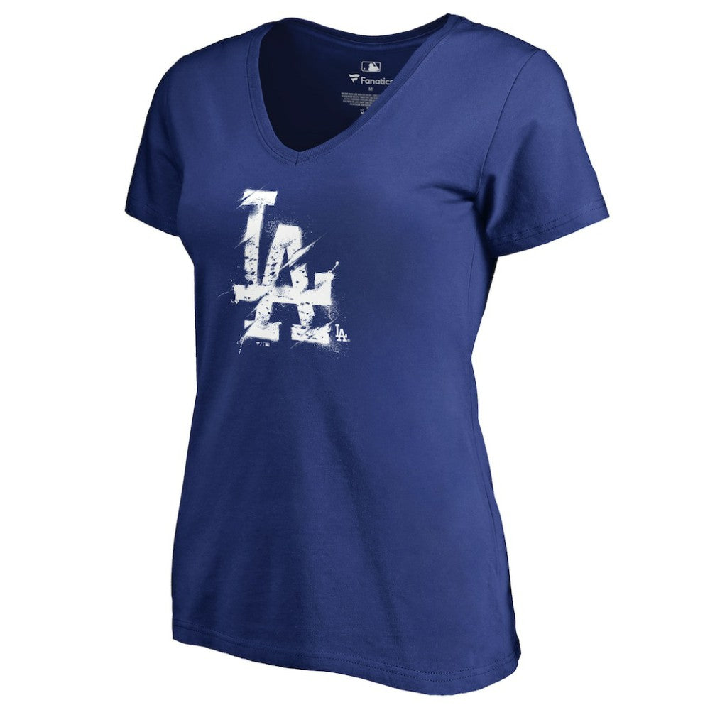 Los Angeles Dodgers Women's Splatter Logo V-Neck T-Shirt - Royal