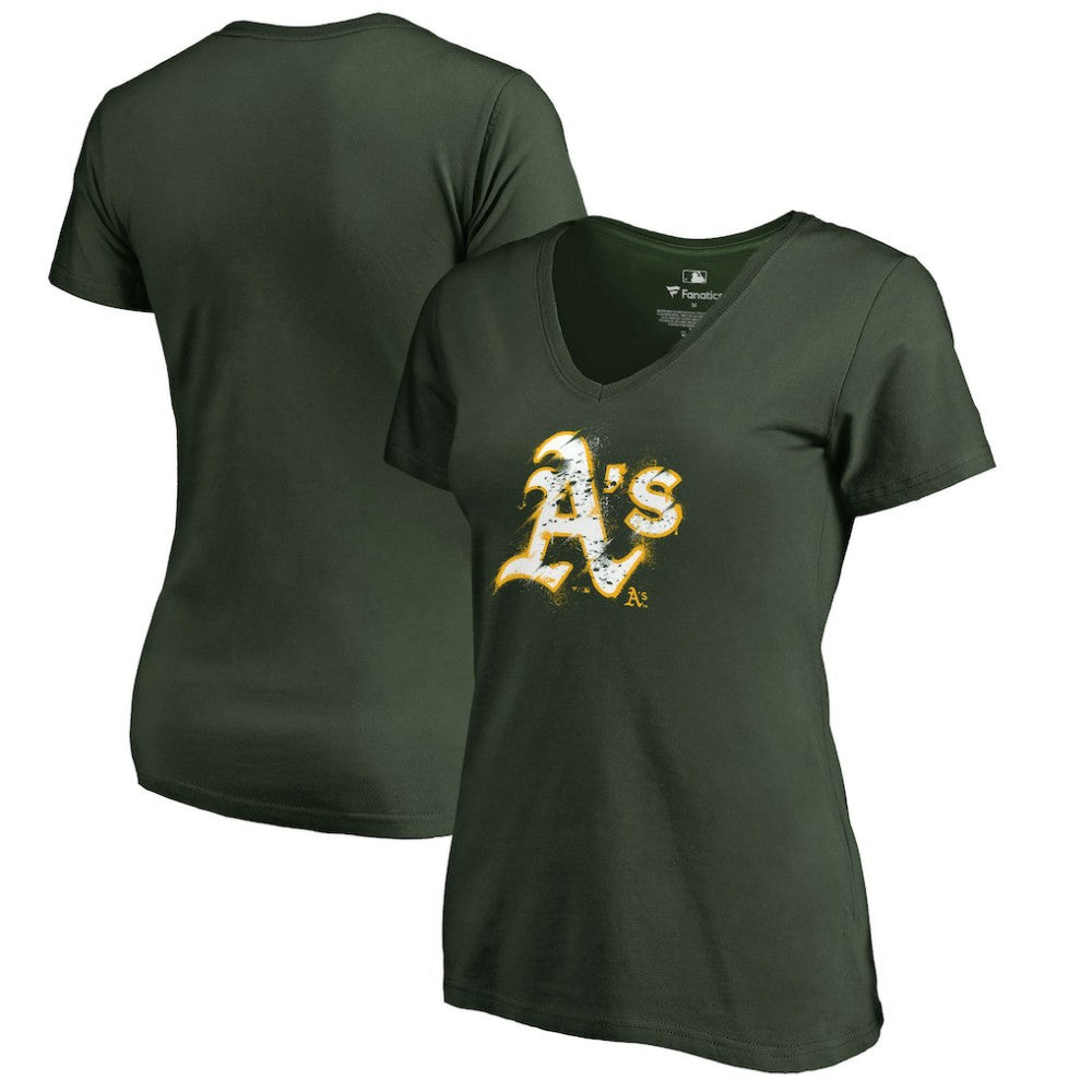 Athletics Women's Splatter Logo V-Neck T-Shirt - Green