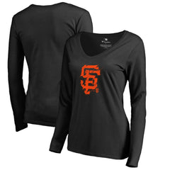 San Francisco Giants Women's Splatter Logo Long Sleeve V-Neck T-Shirt - Black