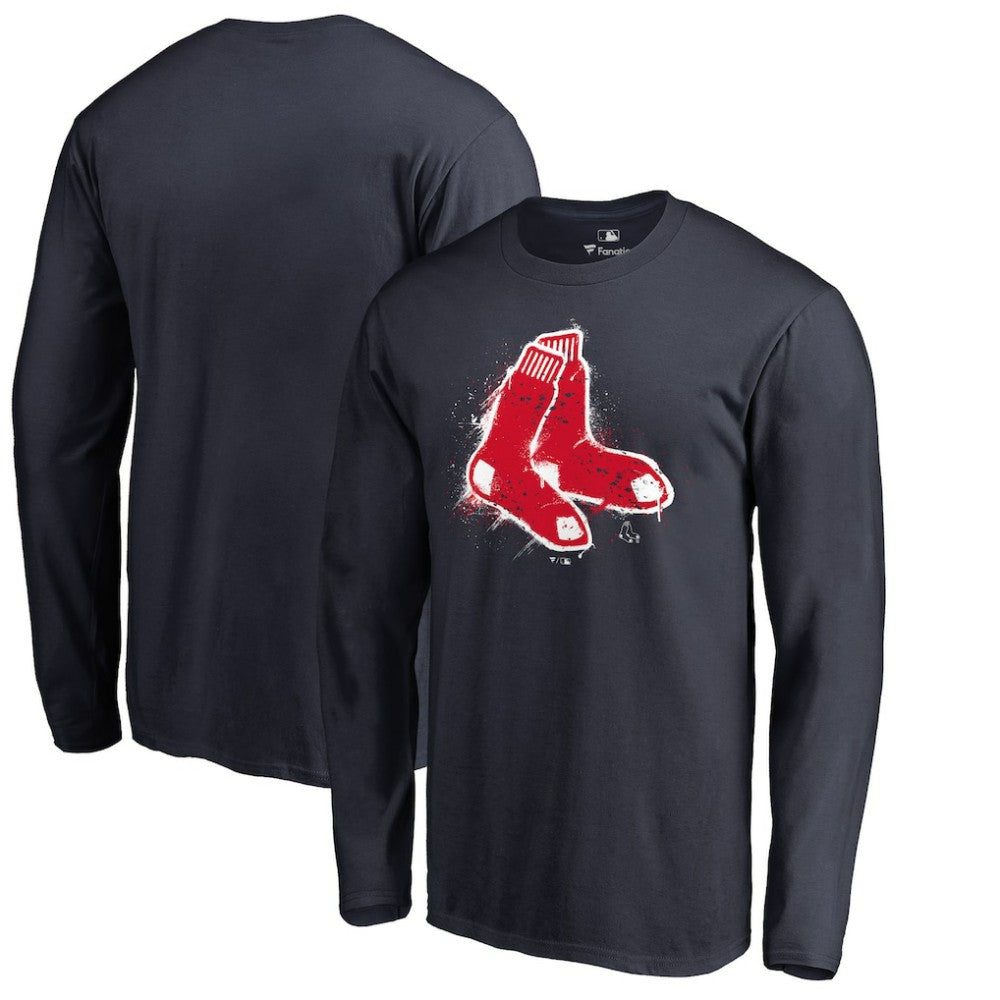 Boston Red Sox Splatter Logo Long Sleeve T-Shirt - Navy