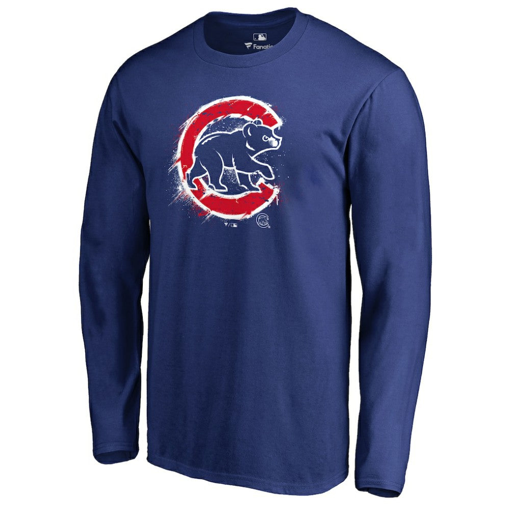 Chicago Cubs Splatter Logo Long Sleeve T-Shirt - Royal