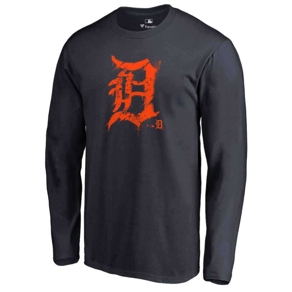 Detroit Tigers Splatter Logo Long Sleeve T-Shirt - Navy