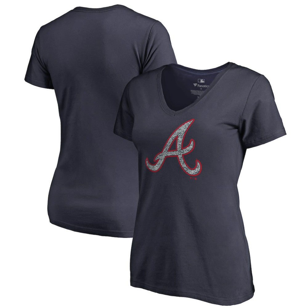 Atlanta Braves Women's Static Logo V-Neck T-Shirt - Navy