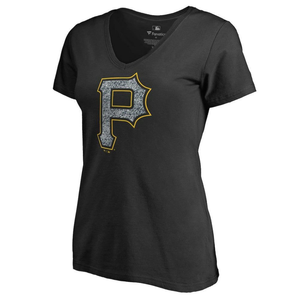 Pittsburgh Pirates Women's Static Logo V-Neck T-Shirt - Black