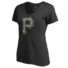 Pittsburgh Pirates Women's Static Logo V-Neck T-Shirt - Black