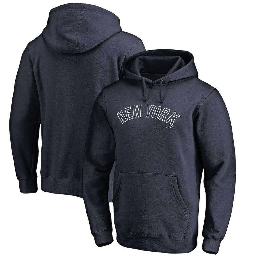 New York Yankees Official Wordmark Fitted Pullover Hoodie - Navy