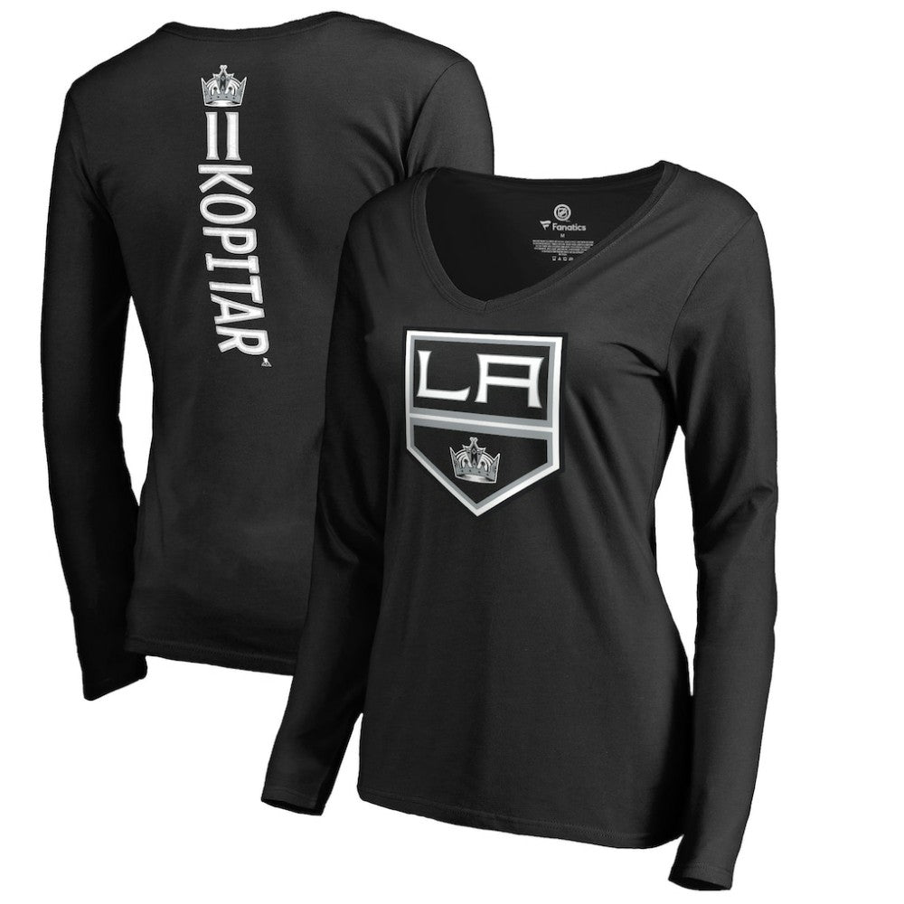 Anze Kopitar Los Angeles Kings Women's Backer Name & Number Slim Fit Long Sleeve V-Neck T-Shirt