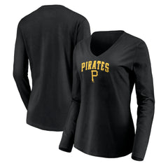Pittsburgh Pirates Women's Cooperstown Collection Wahconah Long Sleeve V-Neck T-Shirt - Black