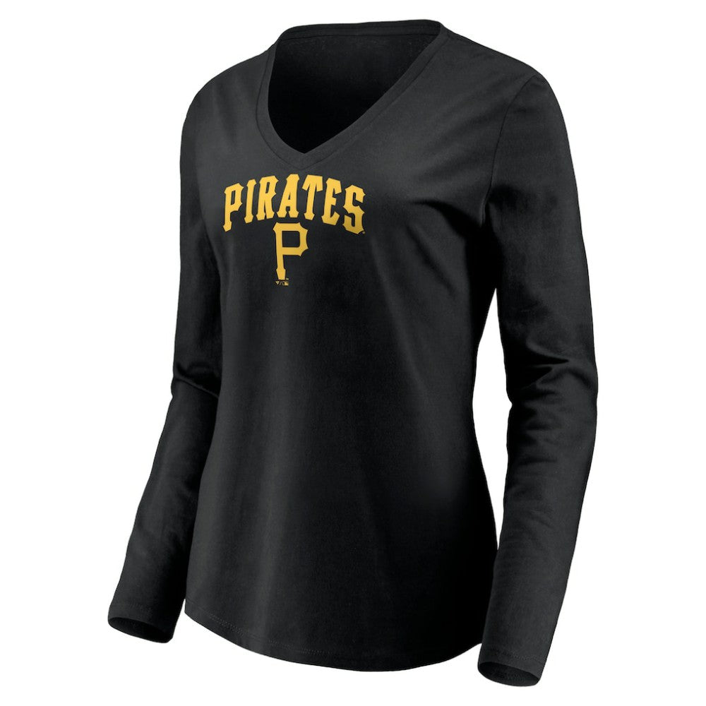 Pittsburgh Pirates Women's Cooperstown Collection Wahconah Long Sleeve V-Neck T-Shirt - Black