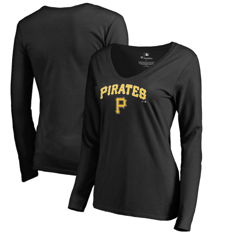 Pittsburgh Pirates Women's Team Lockup Slim Fit Long Sleeve V-Neck T-Shirt - Black