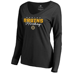 Boston Bruins Women's Iconic Collection Script Assist Long Sleeve V-Neck T-Shirt