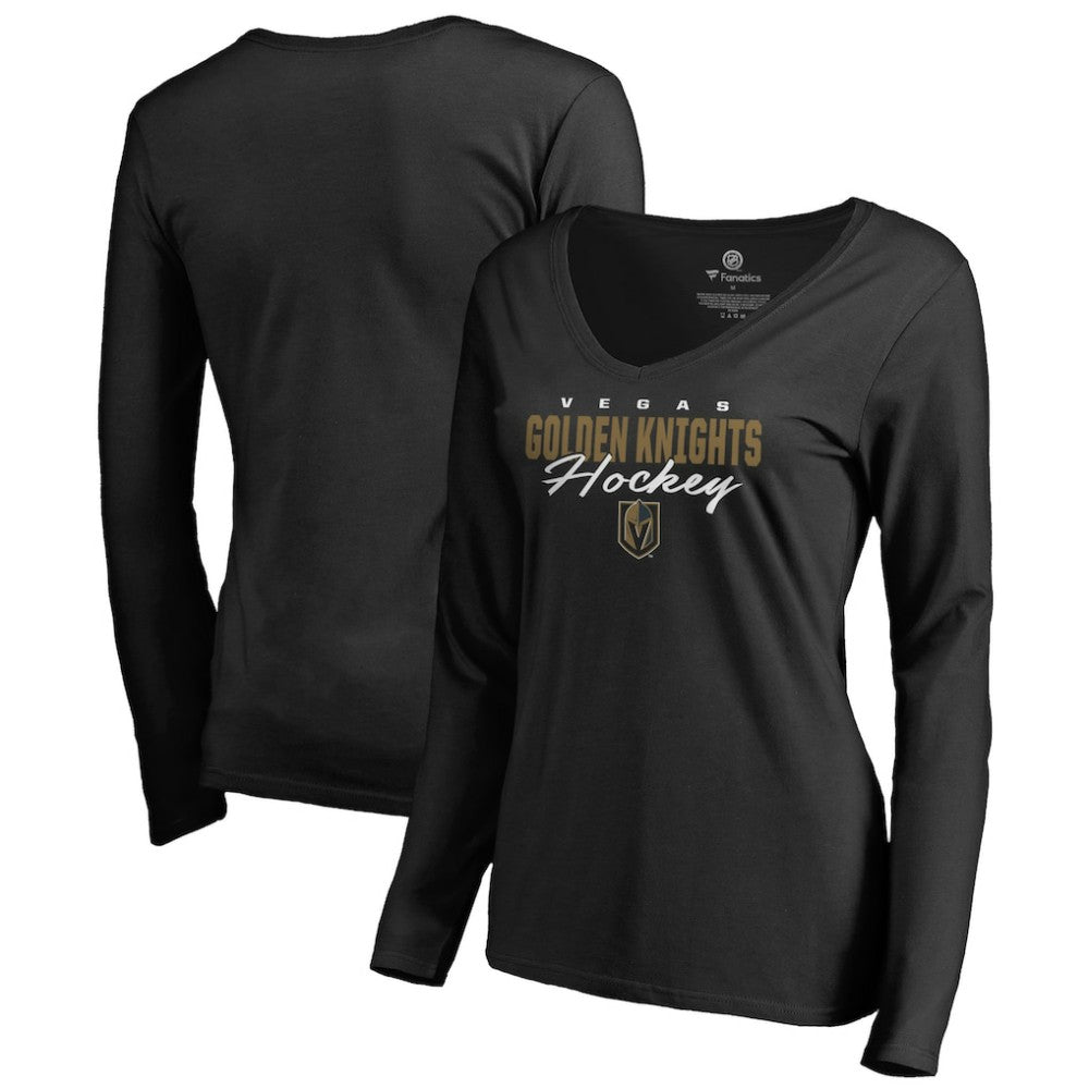 Vegas Golden Knights Women's Iconic Collection Script Assist Long Sleeve V-Neck T-Shirt