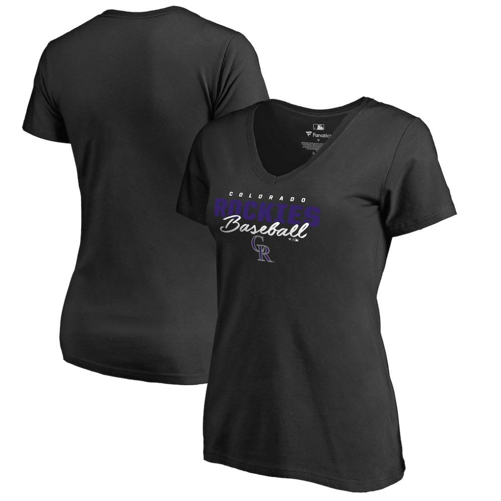 Colorado Rockies Women's Script Assist V-Neck T-Shirt - Black