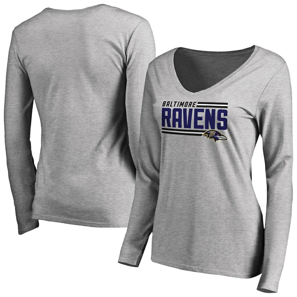 NFL Baltimore Ravens Women's Iconic Collection On Side Stripe Long Sleeve V-Neck T-Shirt
