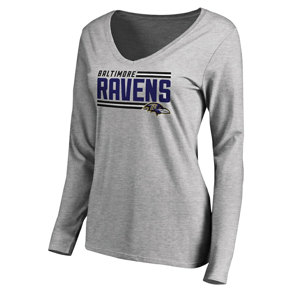 NFL Baltimore Ravens Women's Iconic Collection On Side Stripe Long Sleeve V-Neck T-Shirt