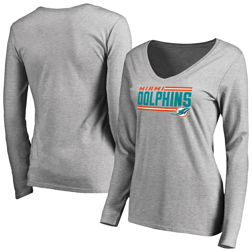 NFL Miami Dolphins Women's Iconic Collection On Side Stripe Long Sleeve V-Neck T-Shirt