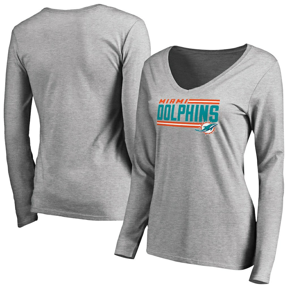 NFL Miami Dolphins Women's Iconic Collection On Side Stripe Long Sleeve V-Neck T-Shirt