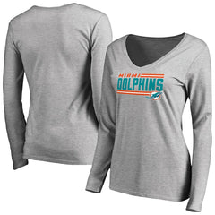 NFL Miami Dolphins Women's Iconic Collection On Side Stripe Long Sleeve V-Neck T-Shirt