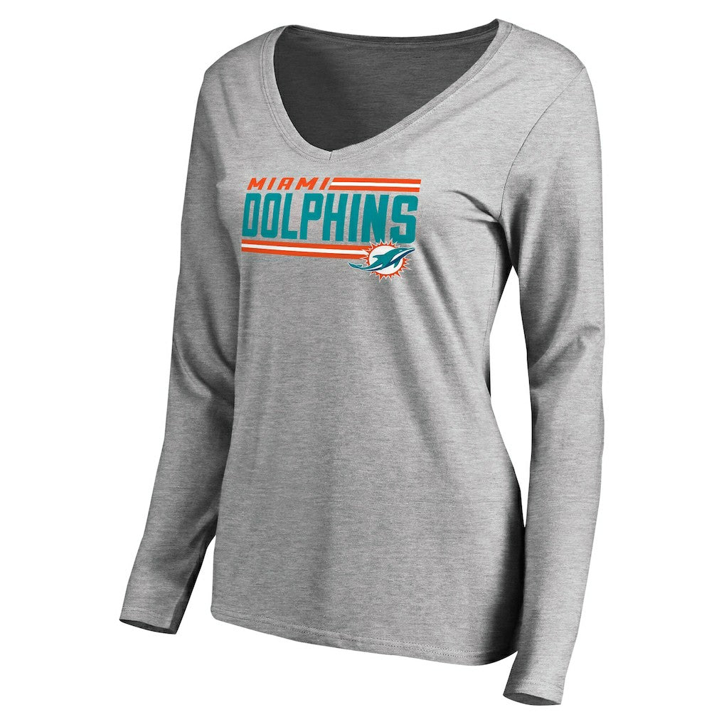 NFL Miami Dolphins Women's Iconic Collection On Side Stripe Long Sleeve V-Neck T-Shirt