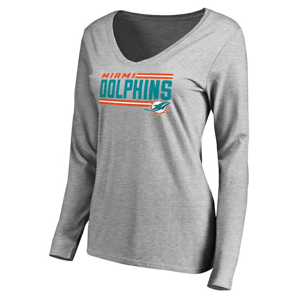 NFL Miami Dolphins Women's Iconic Collection On Side Stripe Long Sleeve V-Neck T-Shirt