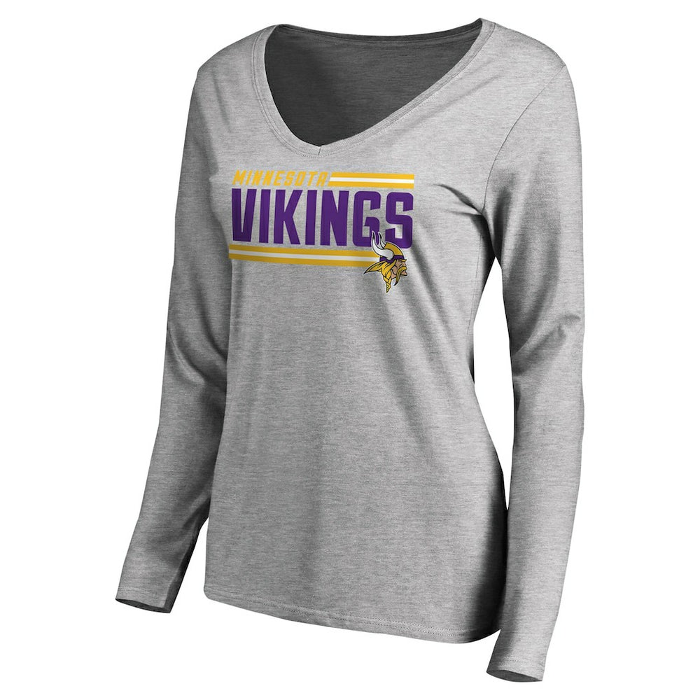 NFL Minnesota Vikings Women's Iconic Collection On Side Stripe Long Sleeve V-Neck T-Shirt