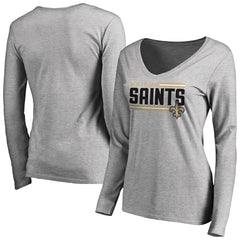 NFL New Orleans Saints Women's Iconic Collection On Side Stripe Long Sleeve V-Neck T-Shirt