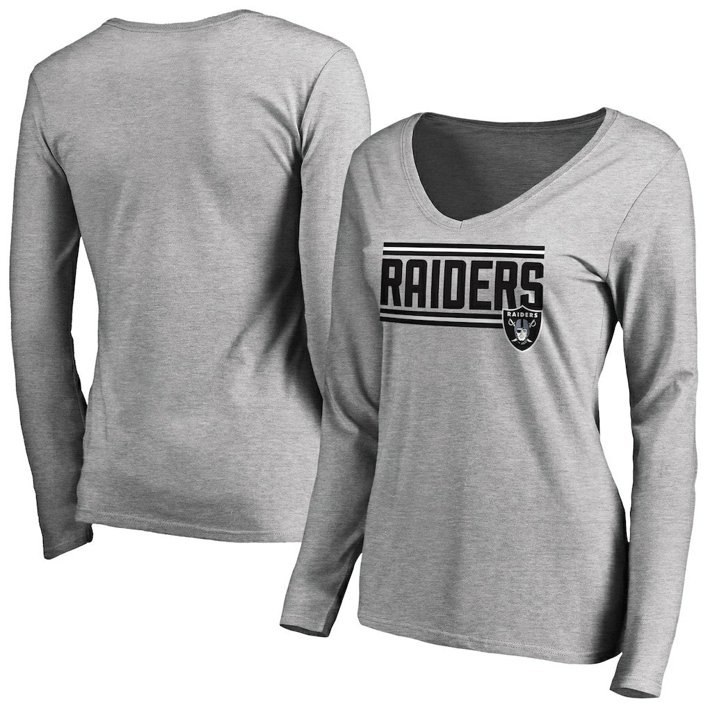 NFL Las Vegas Raiders Women's Iconic Collection On Side Stripe Long Sleeve V-Neck T-Shirt