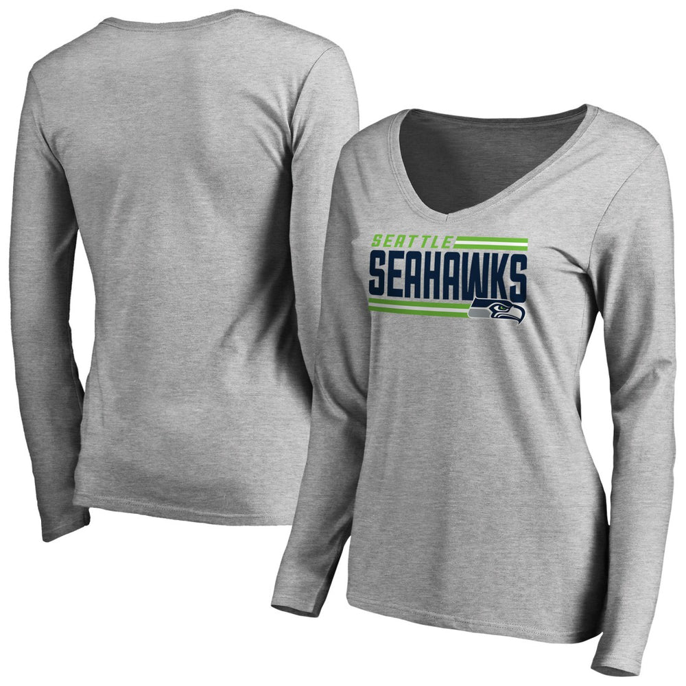NFL Seattle Seahawks Women's Iconic Collection On Side Stripe Long Sleeve V-Neck T-Shirt