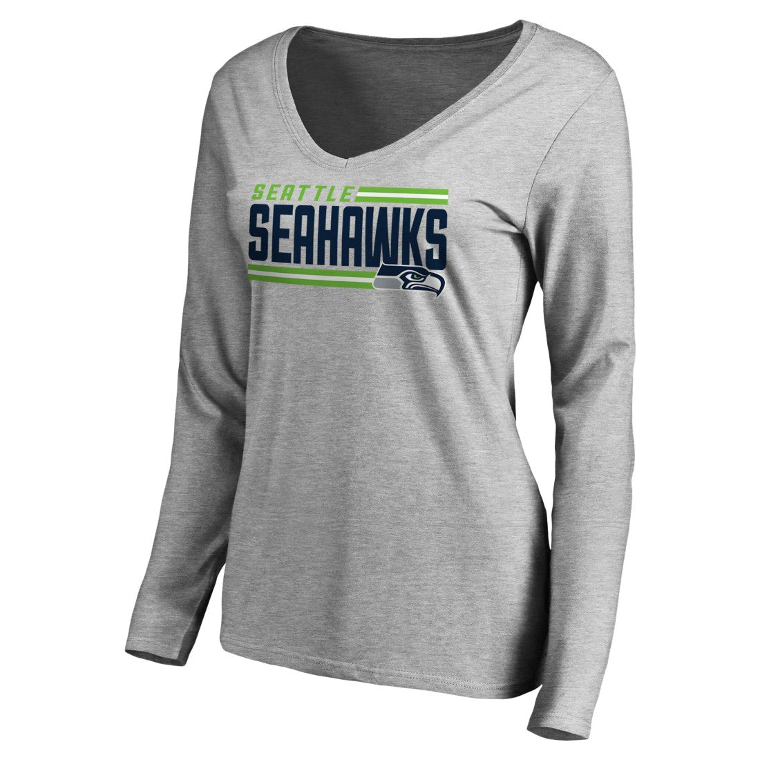 NFL Seattle Seahawks Women's Iconic Collection On Side Stripe Long Sleeve V-Neck T-Shirt