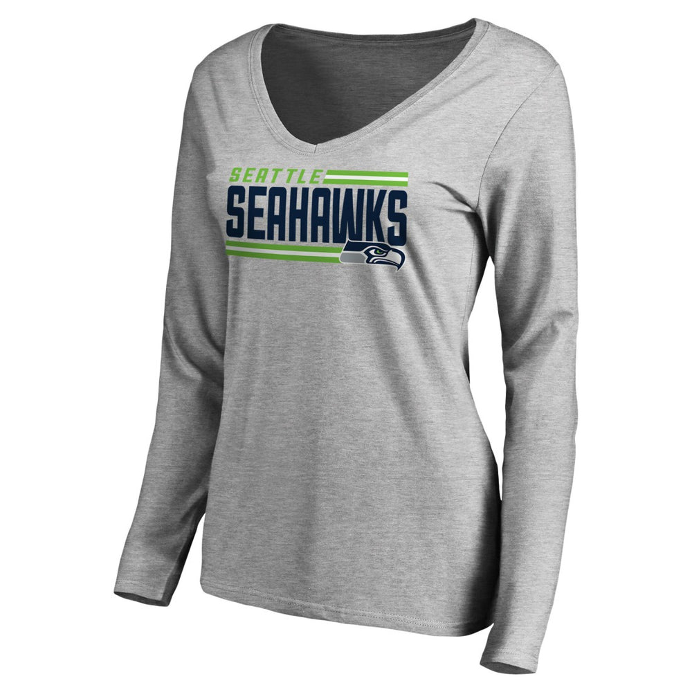 NFL Seattle Seahawks Women's Iconic Collection On Side Stripe Long Sleeve V-Neck T-Shirt