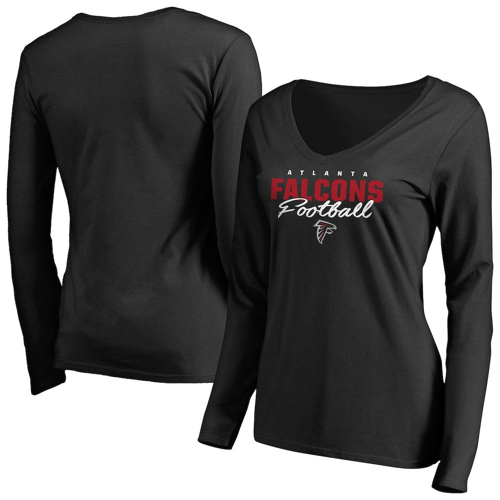 NFL Atlanta Falcons Women's Iconic Collection Script Assist Long Sleeve V-Neck T-Shirt