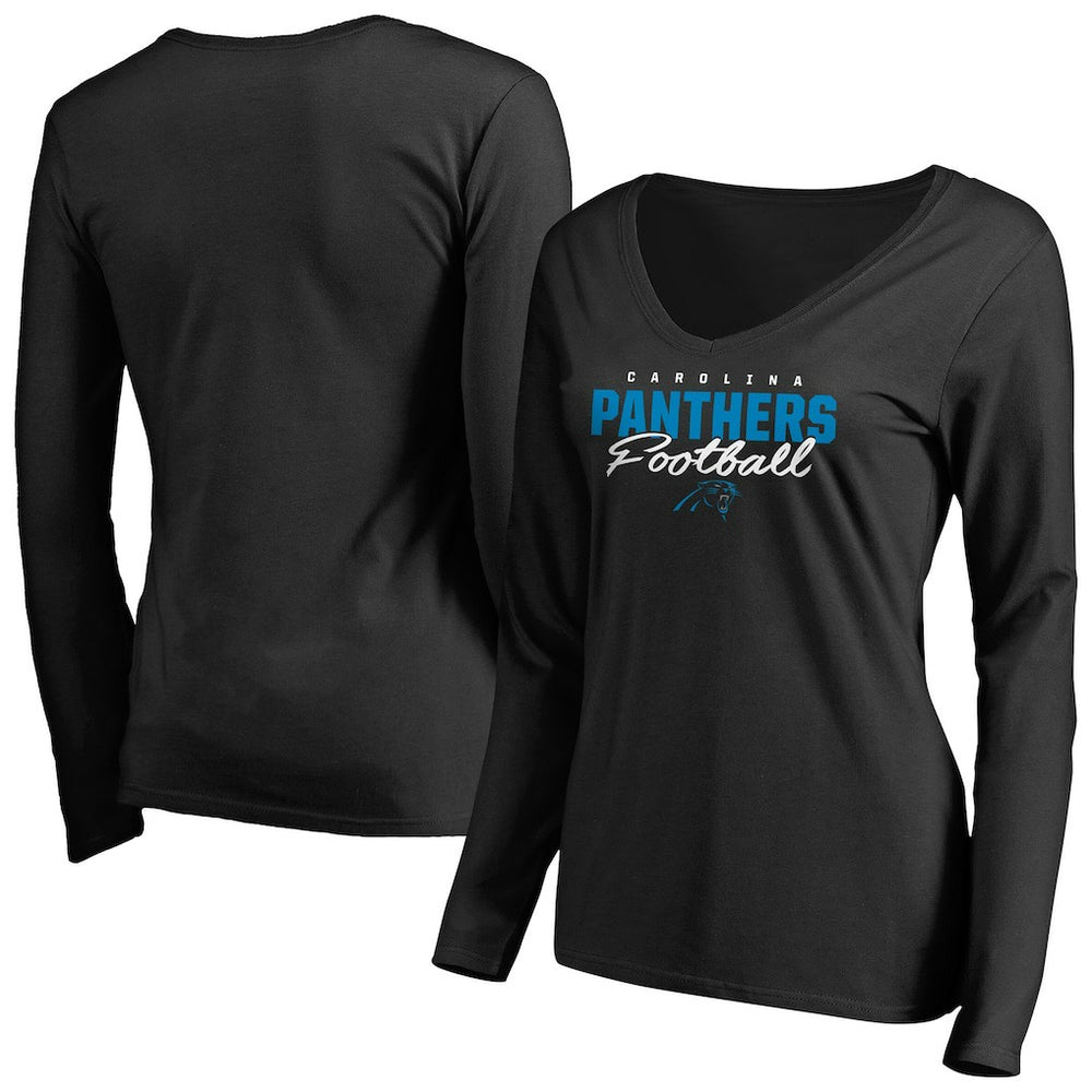 NFL Carolina Panthers Women's Iconic Collection Script Assist Long Sleeve V-Neck T-Shirt