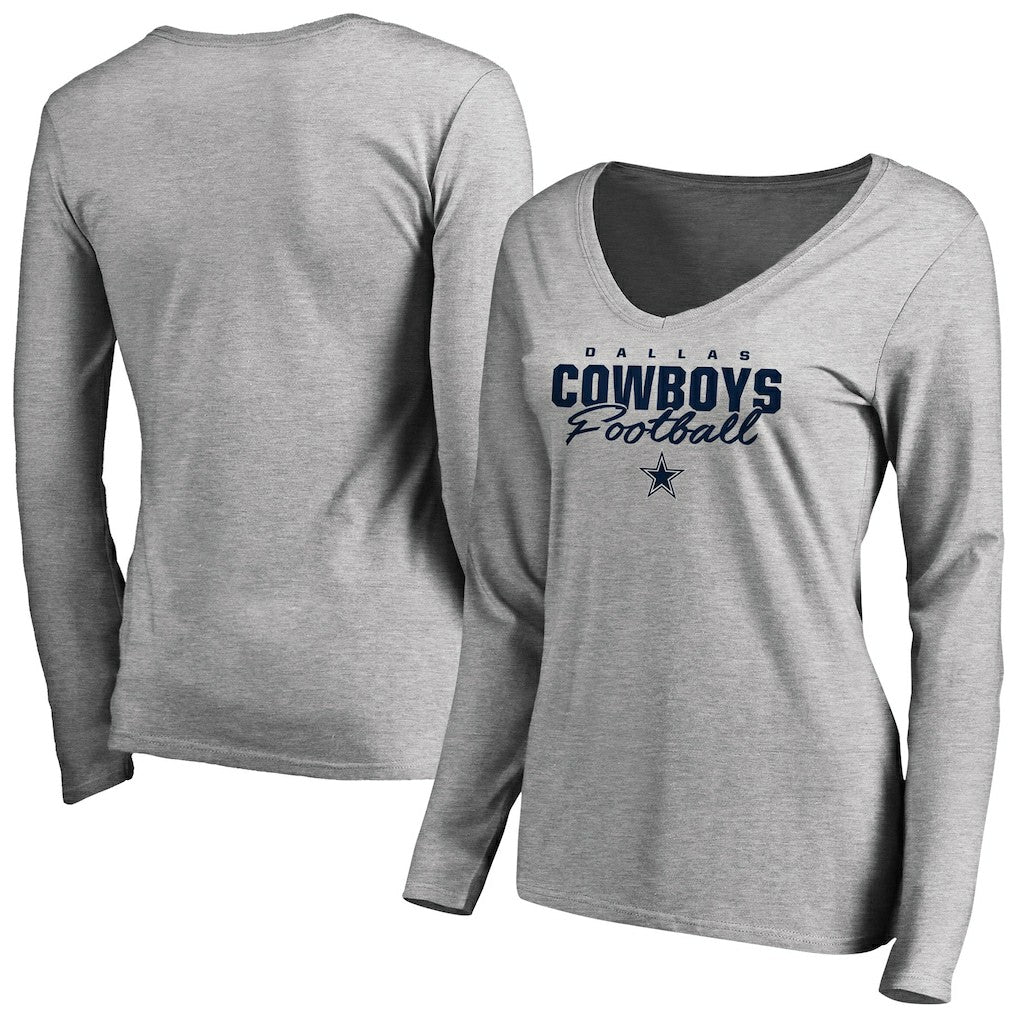 NFL Dallas Cowboys Women's Iconic Collection Script Assist Long Sleeve V-Neck T-Shirt