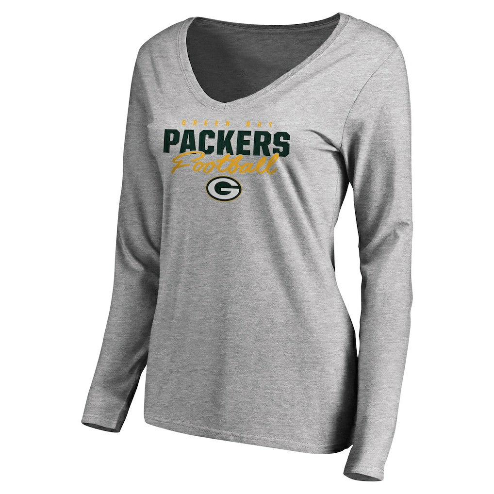 NFL Green Bay Packers Women's Iconic Collection Script Assist Long Sleeve V-Neck T-Shirt