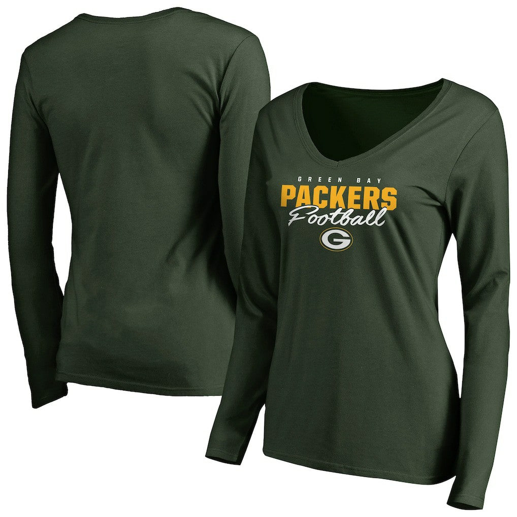 NFL Green Bay Packers Women's Iconic Collection Script Assist Long Sleeve V-Neck T-Shirt