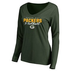NFL Green Bay Packers Women's Iconic Collection Script Assist Long Sleeve V-Neck T-Shirt