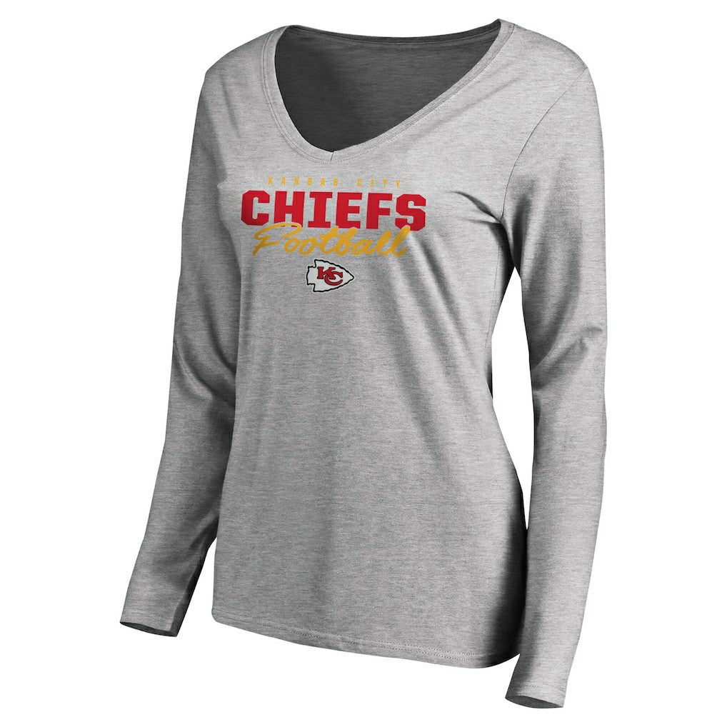 NFL Kansas City Chiefs Women's Iconic Collection Script Assist Long Sleeve V-Neck T-Shirt