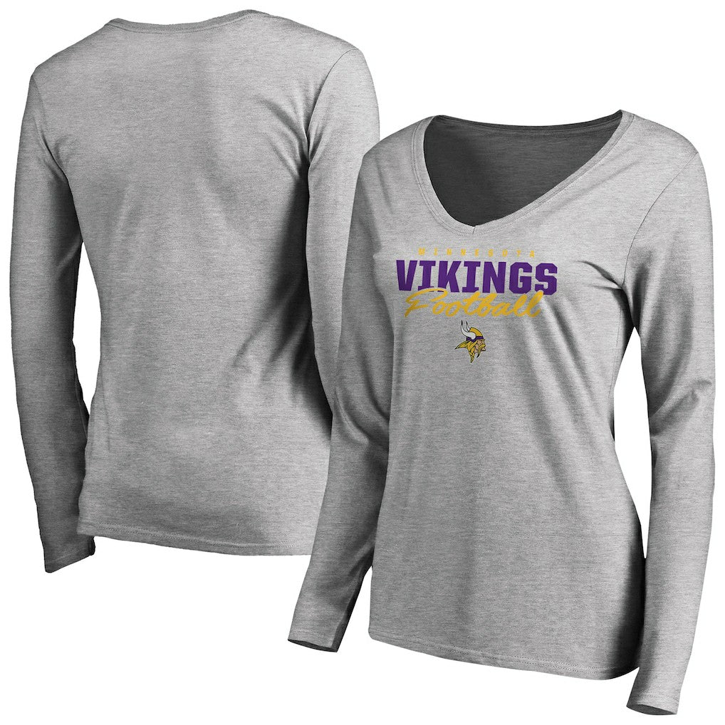 NFL Minnesota Vikings Women's Iconic Collection Script Assist Long Sleeve V-Neck T-Shirt