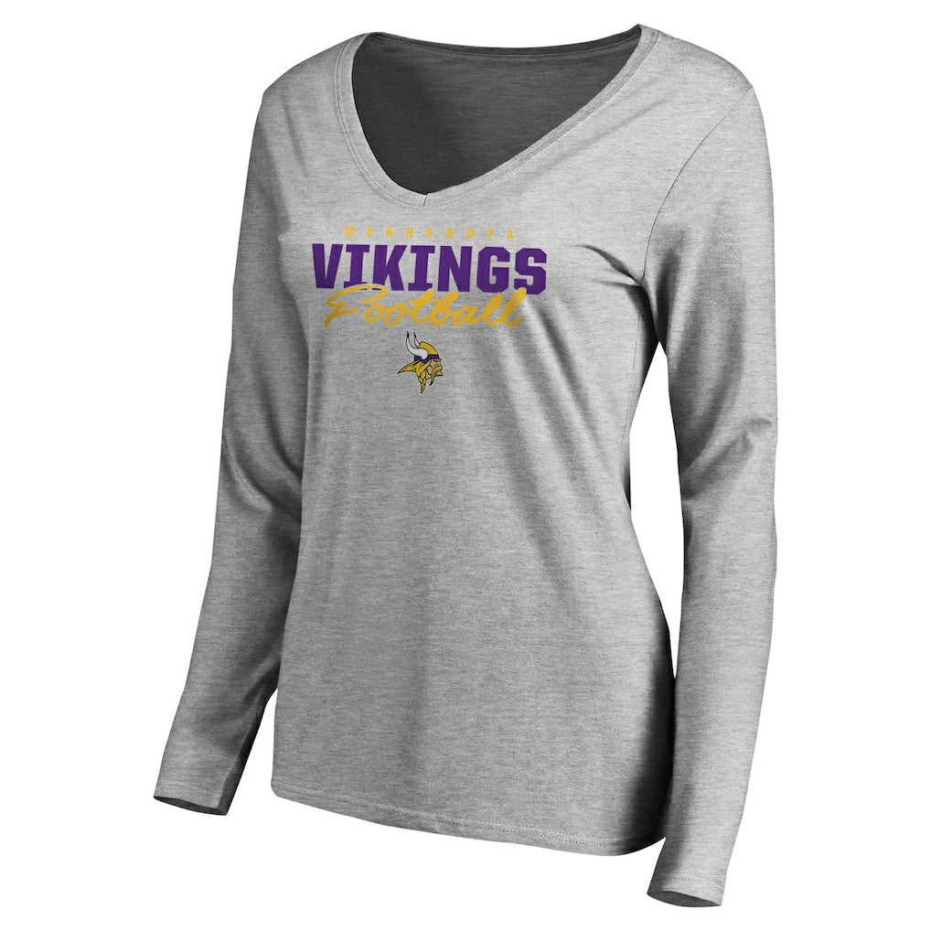 NFL Minnesota Vikings Women's Iconic Collection Script Assist Long Sleeve V-Neck T-Shirt