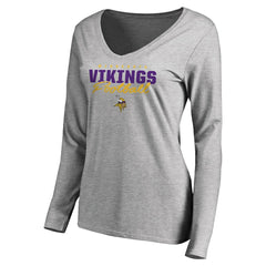 NFL Minnesota Vikings Women's Iconic Collection Script Assist Long Sleeve V-Neck T-Shirt