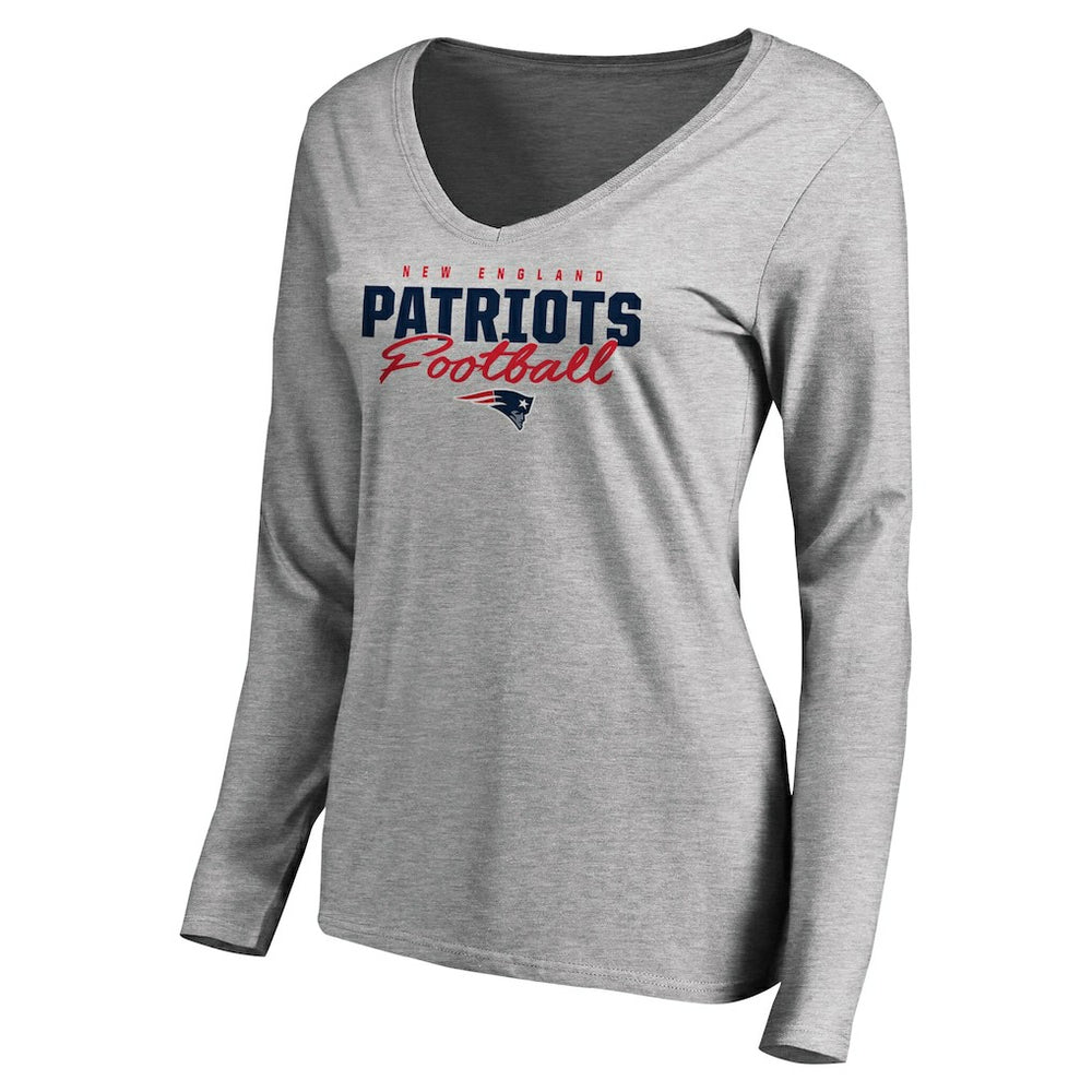 NFL New England Patriots Women's Iconic Collection Script Assist Long Sleeve V-Neck T-Shirt