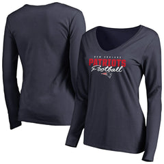 NFL New England Patriots Women's Iconic Collection Script Assist Long Sleeve V-Neck T-Shirt