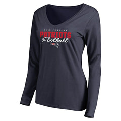 NFL New England Patriots Women's Iconic Collection Script Assist Long Sleeve V-Neck T-Shirt