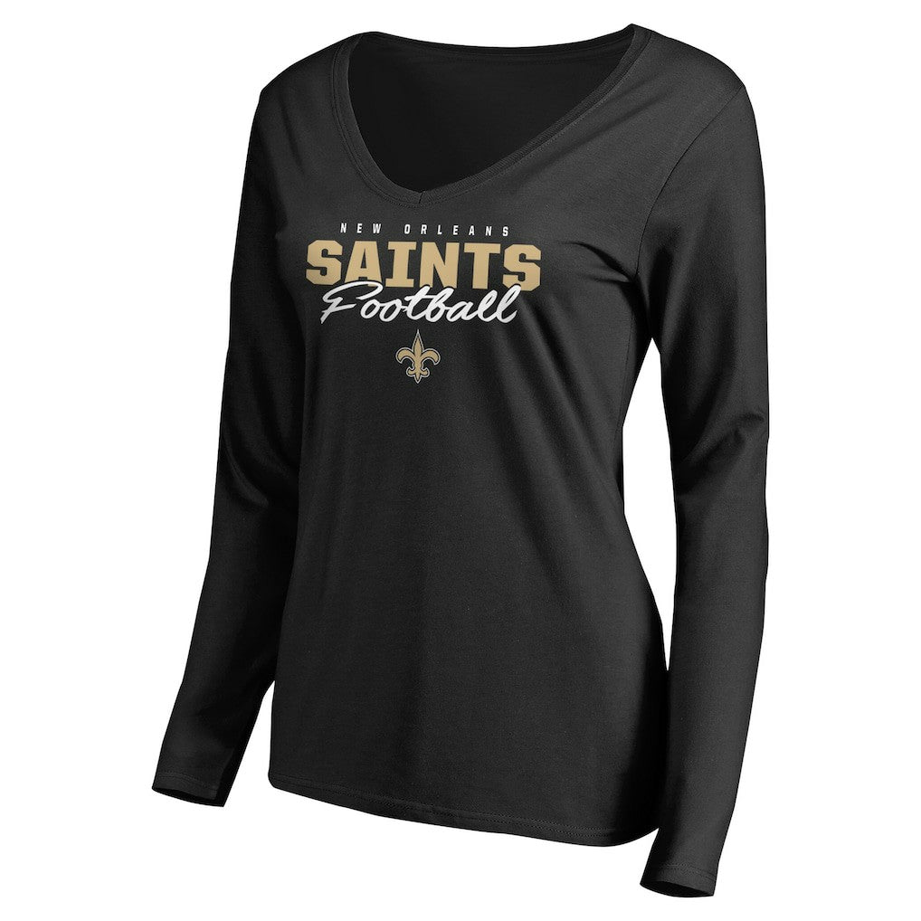NFL New Orleans Saints Women's Iconic Collection Script Assist Long Sleeve V-Neck T-Shirt
