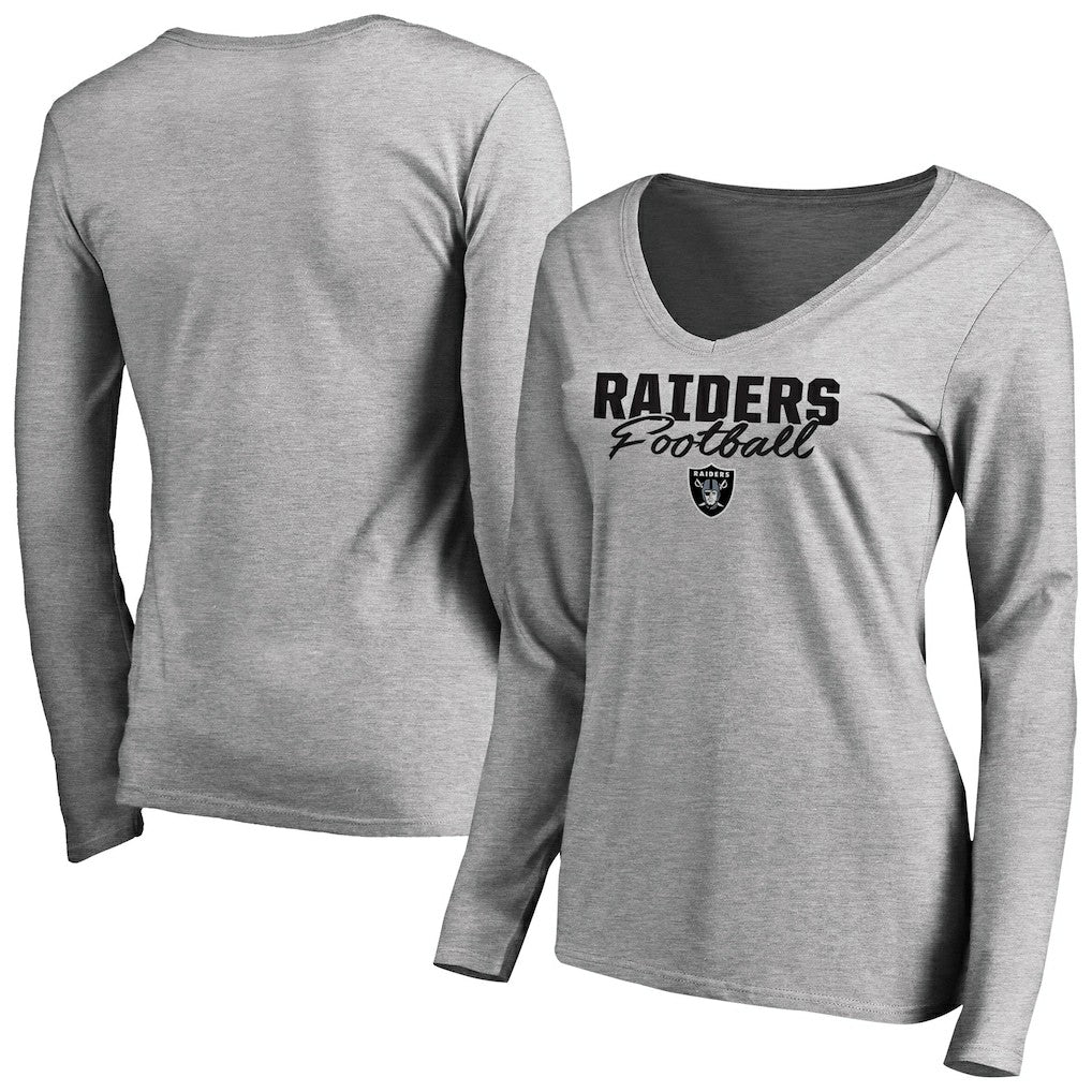 NFL Las Vegas Raiders Women's Iconic Collection Script Assist Long Sleeve V-Neck T-Shirt