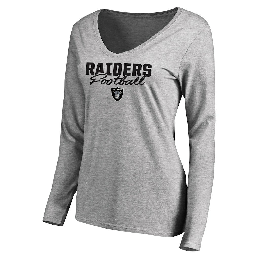 NFL Las Vegas Raiders Women's Iconic Collection Script Assist Long Sleeve V-Neck T-Shirt