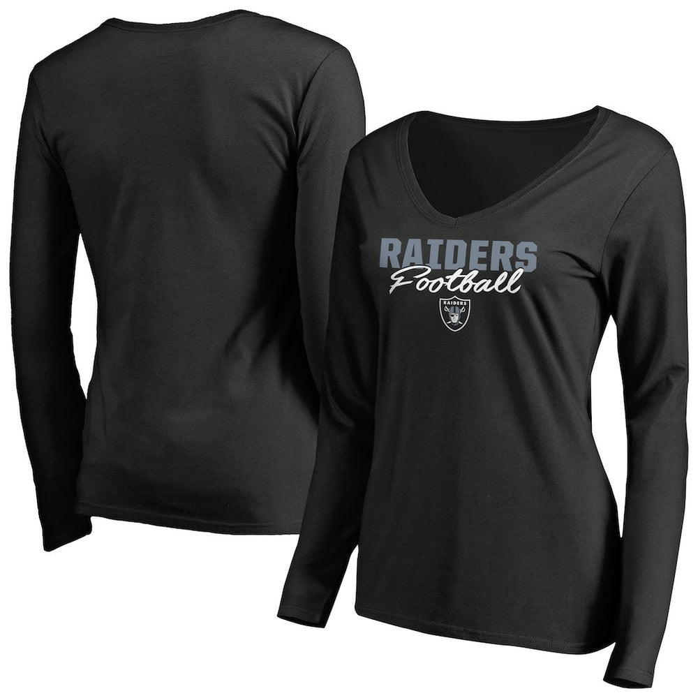 NFL Las Vegas Raiders Women's Iconic Collection Script Assist Long Sleeve V-Neck T-Shirt