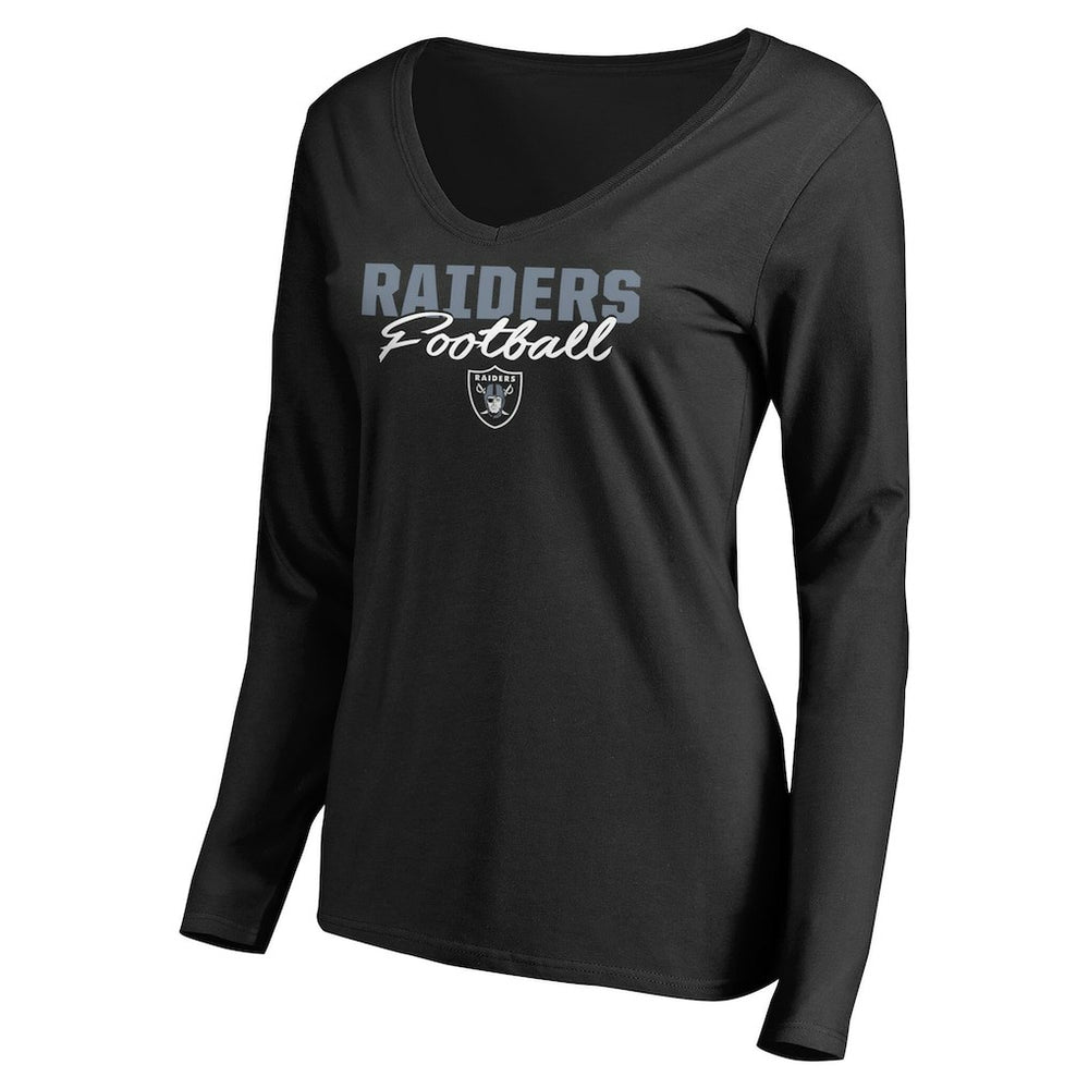 NFL Las Vegas Raiders Women's Iconic Collection Script Assist Long Sleeve V-Neck T-Shirt